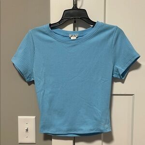 Bozzolo Sky Blue Ribbed Crop Top